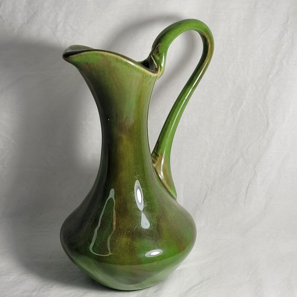 Vintage Canadian Art Studio Pottery Green Drip Glaze Pitcher Jug Canada W87